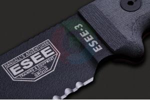 原装正品进口ESEE公司美国著名丛林刀3S米卡塔柄1095高碳钢黑色涂层半齿刃野外求生直刀