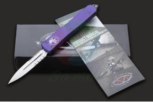 MICROTECH微技术122-5 PU Ultratech D/E Purple Satin Partial Serrated缎面双锋直出跳刀