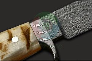 世界顶级名匠GMS大师美国Ron Newton罗恩·牛顿2015羊年纪念版羽毛纹大马士革钢精品直刀