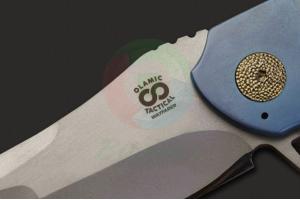 正品俄罗斯狩猎刀Olamic Cutlery永恒刀具蓝色航空级钛合金柄CTS-XHP不锈钢喷砂面战术折刀