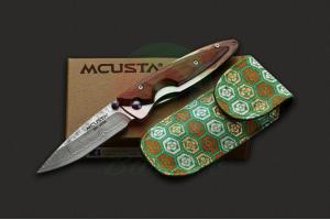 原装正品日本进口MCUSTA传世家徽MC0071D和风设计紫檀木柄大马士革钢礼品战术口袋折刀
