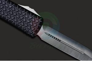 美国正品进口MICROTECH微技术Ultratech系列122-4黑色铝合金柄缎面双锋全刃战术直弹跳刀