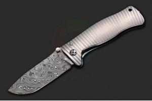 意大利Lion steel钢狮刀具Molletta设计 SR-1D RG 雨滴纹大马士革钢灰色钛柄战术随身折叠刀