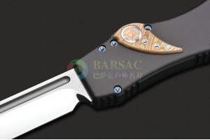 微技术Marfione定制款带剑标HALO V Mirror Polish Mil-Spec水滴头镜面带血槽单动直跳刀