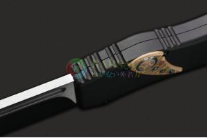 微技术Marfione定制款带剑标HALO V Mirror Polish Mil-Spec水滴头镜面带血槽单动直跳刀