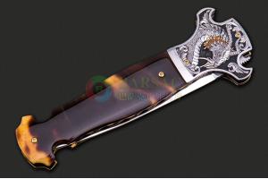 意大利刀剑行会著名手工折刀大师列奥纳多·弗雷兹全手工制作剑刃镜面抛光战术折刀