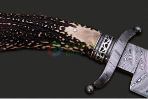 巴西刀匠协会名家克拉迪尔·威利纯手工锻打大马士革钢 幻羽 鹿角柄野外狩猎战术直刀