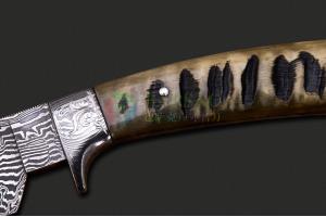 巴西刀匠协会名匠克拉迪尔·威利纯手工锻打美洲大羊角柄大马士革钢野外狩猎直刀