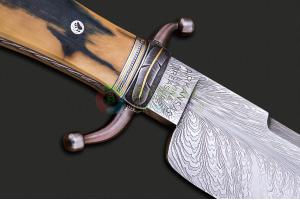 美国ABS刀匠协会M.S.手工锻造名匠詹姆斯·库克 阿肯色之翼 羽毛纹大马士革钢高端收藏博伊刀