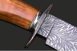 美国ABS刀匠协会MS级比尔·巴斯顿手工锻造 远古之翼 羽毛纹大马士革钢猛犸牙化石柄博伊直刀