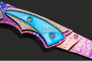 美国ABS刀匠协会JS级手工名匠巴瑞·加拉赫拼图大马士革钢高端精美绅士收藏折叠刀