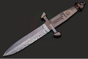 德国刀匠协会手工名匠史蒂芬·施泰格沃德全手工打造瑞粉大马士革钢双刃收藏短剑