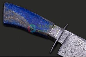 美国手工刀匠克里斯·科斯塔纯手工锻打大马士革钢天然青金石柄美式博伊直刀