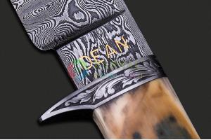 美国ABS刀匠协会现任主席MS大师AKI成员哈维·迪安天梯流水纹大马士革钢格斗战术直刀