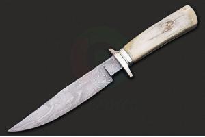 美国刀匠协会手工刀匠比尔·米勒纯手工锻造拼图大马士革钢海象牙化石柄战术狩猎刀