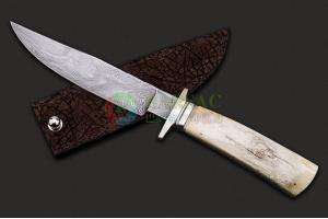 美国刀匠协会手工刀匠比尔·米勒纯手工锻造拼图大马士革钢海象牙化石柄战术狩猎刀