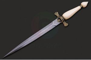 俄罗斯刀具大师维拉基米尔全手工打造大马士革钢精镶纯金居家装饰 阿拉丁短剑