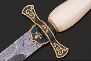 俄罗斯刀具大师维拉基米尔全手工打造大马士革钢精镶纯金居家装饰 阿拉丁短剑