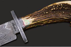 巴西刀匠协会名匠法比安·普安蒂尼手工作拼图大马士革钢老鹿角柄经典美式博伊猎刀