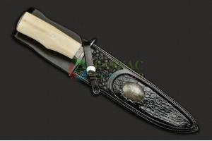 美国ABS刀匠协会手工名匠MIKE CRADDOCK KNIFE 定制版海象牙柄梯状纹大马士革狩猎刀