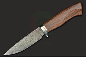 美国ABS刀匠协会Brett Noake Custom Knives 虎斑枫木柄定制大马士革钢野外狩猎刀