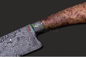 美国ABS刀匠协会JS手工名匠桑德诺·博耶克大马士革钢七叶木树瘤柄战术傅伊刀