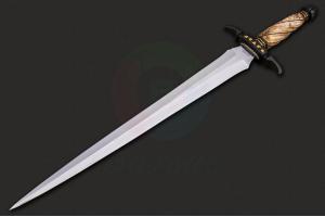 美国名匠陶德·库普最重量级作品 名爵短剑 ATS-34不锈钢镜面拉丝刃猛犸象齿化石柄收藏剑