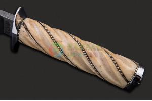 美国ABS刀匠协会MS级大师加拿大手工名匠米克·兰格雷天梯纹大马士革钢海象阴茎骨柄博伊刀