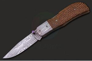 美国著名手工刀匠杰克·艾伦巴斯大马士革钢雷雨凯夫拉尔柄EDC户外生存战术折叠刀