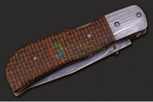 美国著名手工刀匠杰克·艾伦巴斯大马士革钢雷雨凯夫拉尔柄EDC户外生存战术折叠刀