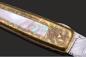 美国ABS刀匠协会MS级大师盖瑞·巴尼斯全手工制作大马士革钢铜马士革柄EDC口袋折叠刀