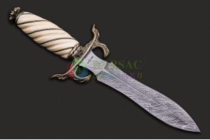 美国刀匠协会名匠爱德华·卡尔弗安手工锻造马赛克大马士革钢艺术收藏短剑