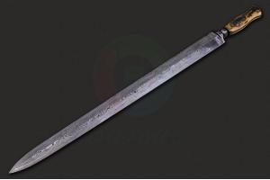 美国ABS刀匠协会MS大师艾德瓦多·贝纳多大尺寸一体大马士革钢猛犸牙化石柄收藏长剑