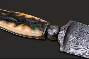 美国ABS刀匠协会MS大师艾德瓦多·贝纳多大尺寸一体大马士革钢猛犸牙化石柄收藏长剑