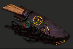 乔治亚州刀匠协会主席美国天才刀匠威廉·苏尔纯手工锻造猛犸牙化石柄印第安风情户外狩猎刀