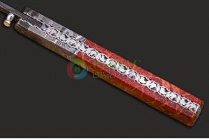美国刀匠协会手工名匠大卫·施泰尔托马斯大马士革钢红珊瑚柄精美口袋折叠刀