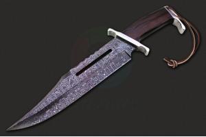原美国刀匠协会主席吉尔·希本手工力作传奇再临大马士革钢兰博3大型战术博伊直刀