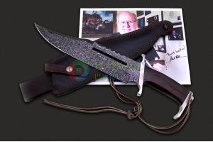 原美国刀匠协会主席吉尔·希本手工力作传奇再临大马士革钢兰博3大型战术博伊直刀