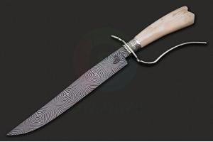 美国著名刀匠丹尼尔·格雷弗手工锻造拼图大马士革钢猛犸牙化石柄L型战术博伊猎刀