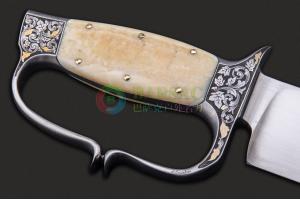 意大利著名刀匠米可·迪帕科一体K100钢锻造海象牙化石镶嵌黄金柄极品收藏博伊狩猎军刀