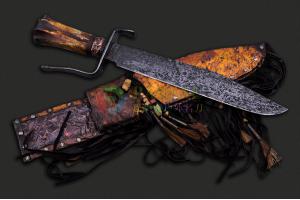美国刀匠协会名家约翰·科赫印第安风格高端名作原始缎纹1095高碳钢战术博伊猎刀