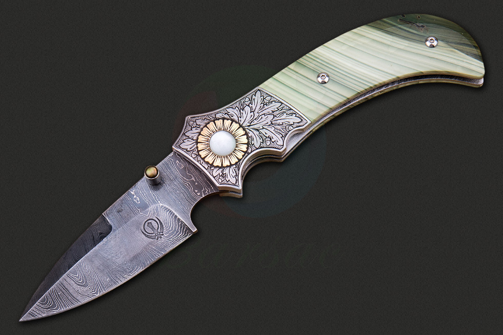 原装正品进口美国刀具大师辛格·卡哈尔沙手工锻造大马士革钢高端绅士折叠口袋刀